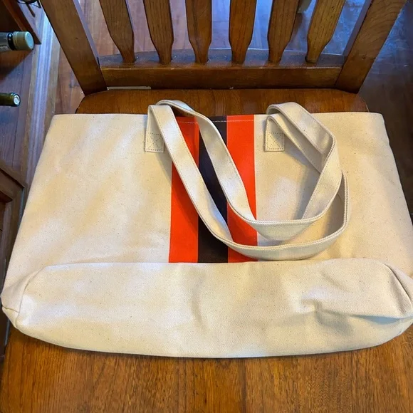 John Hardy Brown & Orange Striped Canvas Tote Bag NWOT - Picture 6 of 10